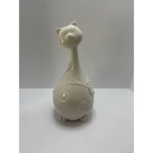 Apropos Home Collection Ceramic White Cat Embossed‎ Design 12" Tall
